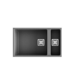 POALGI Fregadero sobre encimera ZIE 70 1/S+1/2 S CONCRET, Una cubeta y media, Silver, acabado sintético Mueble 80 cm