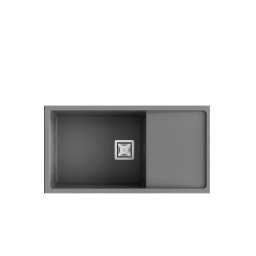 POALGI Fregadero sobre encimera ZIE 81 1/S+E CONCRET, Una cubeta, con escurridor, Silver, acabado sintético Mueble 90 cm