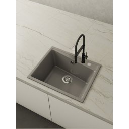 POALGI Fregadero sobre encimera KUMA 60 1/S CONCRET, Una cubeta, Silver, acabado sintético Mueble 60 cm