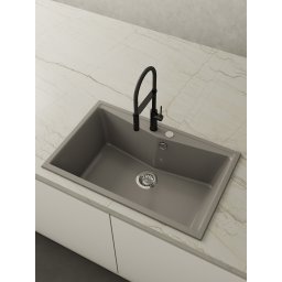 POALGI Fregadero sobre encimera KUMA 80 1/S CONCRET, Una cubeta, Silver, acabado sintético Mueble 80 cm