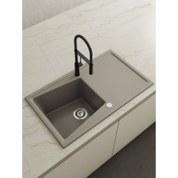 POALGI Fregadero sobre encimera KUMA 86 1/S+E CONCRET, Una cubeta, con escurridor, Silver, acabado sintético Mueble 50 cm