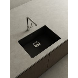 POALGI Fregadero sobre encimera ZIE 60 1/S NEGRO LISO, Una cubeta, Negro, acabado sintético Mueble 60 cm