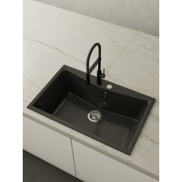 POALGI Fregadero sobre encimera KUMA 80 1/S NEGRO LISO, Una cubeta, Negro, acabado sintético Mueble 80 cm