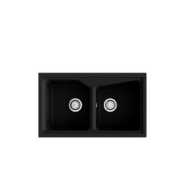 POALGI Fregadero sobre encimera CITY 2C NEGRO LISO SOFT, Dos cubetas, Negro, acabado sintético Mueble 90 cm