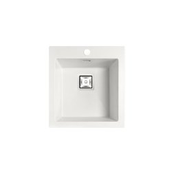 POALGI Fregadero sobre encimera KOBUS 48 BAJO 1/S SNOW_BLANCO, Una cubeta, Silver, acabado sintético Mueble 45 cm
