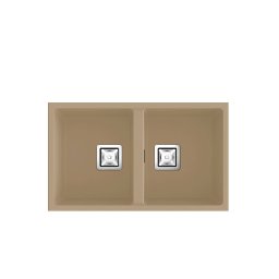POALGI Fregadero bajo encimera ZIE 70 2/S ALBERO SOFT, Dos cubetas, Crema, acabado sintético Mueble 80 cm