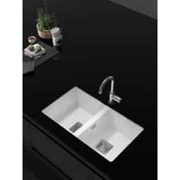 POALGI Fregadero bajo encimera ZIE 70 2/S BLANCO SOFT, Dos cubetas, Blanco, acabado sintético Mueble 80 cm