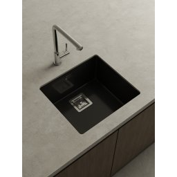 POALGI Fregadero bajo encimera ZIE 45 1/S NEGRO LISO SOFT, Una cubeta, Negro, acabado sintético Mueble 60 cm