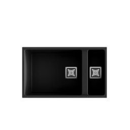 POALGI Fregadero bajo encimera ZIE 70 1/S+1/2 S NEGRO LISO SOFT, Una cubeta y media, Negro, acabado sintético Mueble 80 cm