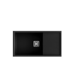 POALGI Fregadero bajo encimera ZIE 81 1/S+E NEGRO LISO SOFT, Una cubeta, con escurridor, Negro, acabado sintético Mueble 90 c