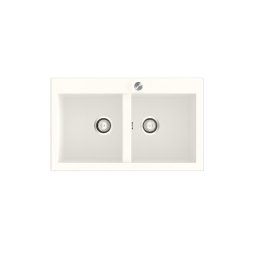 POALGI Fregadero sobre encimera y A ras SHIRA 86 2/S BLANCO, Dos cubetas, acabado sintético Mueble 90 cm