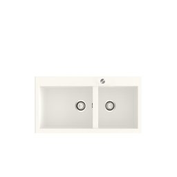 POALGI Fregadero sobre encimera y A ras SHIRA 96 2/S BLANCO, Dos cubetas, acabado sintético Mueble Más de 90 cm