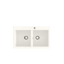 POALGI Fregadero sobre encimera y A ras SHIRA 80 2/S BLANCO, Dos cubetas, acabado sintético Mueble 90 cm