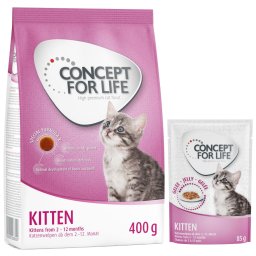 Pack de inicio Kitten: 400 g Concept for Life pienso + 12 x 85 g sobres - Concept for Life Kitten pack en gelatina