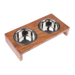 Comedero doble de madera para mascotas Modern Living Nellore - 2 x 400 ml, Diám. 13 cm
