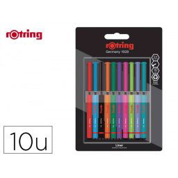 Rotulador rotring fineliner punta metalica 0,4 mm pack de 10 colores surtidos