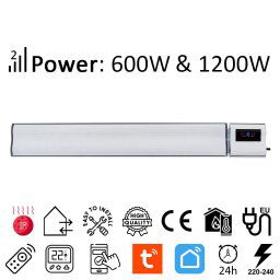 Radiador eléctrico 1200W y 600W ElectricSun Blanco calefacción infrarrojo con termostato, con app inteligente wifi Smart, 94x15cm