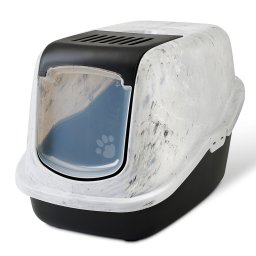 Arenero cubierto Savic Nestor Marble para gatos - mármol blanco y gris / negro