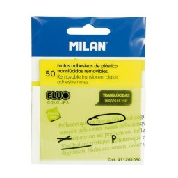 Milan 50 Notas Adhesivas de Plástico Translúcidas Removibles 7.6x7.6cm Amarillo Fluo