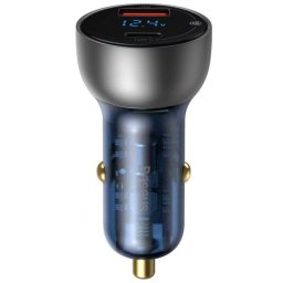 Baseus Cargador Rápido de Coche USB-C + USB QC+PPS 65W Plata