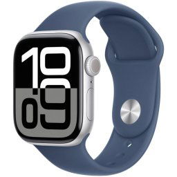 Apple Watch Series 10 GPS 42mm Caja Aluminio Plata con Correa Deportiva Azul Denim S/M