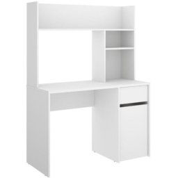 Dekit Bali Mesa de Escritorio con Cajón, Armario y 3 Compartimentos 154x110x50cm Blanco