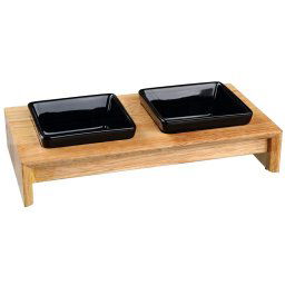 Comedero doble de cerámica y madera Trixie - 2 x 200 ml, 28 x 15 x 5 cm (L x An x Al)