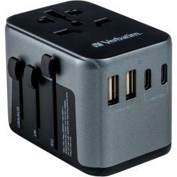 Verbatim 49545 Adaptador de Viaje Universal con USB-C PD Y QC 2x USB-C 2x USB-A