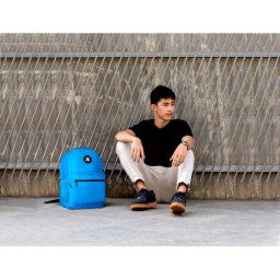Mochila antartik con asa y bolsillo frontal con cremallera color azul 320x140x430 mm