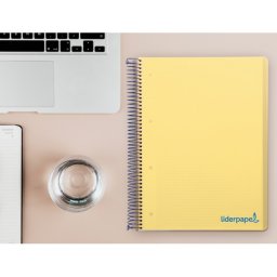 Cuaderno espiral liderpapel a4 micro wonder tapa plastico 120h 90gr cuadro 5mm 5 banda 4 taladros color amarillo