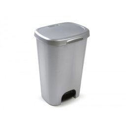 Papelera contenedor plasticforte plastico con tapadera y pedal 50 litros color plata 410x360x635 mm