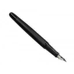 Pluma y frasco de tinta belius origen 1995 aluminio textura cepillada color negro tinta negra caja diseño
