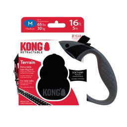 KONG Terrain correa retráctil color negro - Tamaño M: hasta 30 kg, longitud de la correa de aprox. 5 m