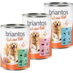 Briantos Delicious Paté 24 x 400 g - Pack Ahorro - Pack mixto: pescado, cordero y vacuno