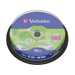 Cd-rw verbatim serl capacidad 700mb velocidad 12x 80 min tarrina de 10 unidades