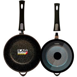 briebe Juego de 2 Sartenes Inducción Antiadherentes, 2 Mangos Extraíbles Desmontables Hondas 24/ 28 cm, Aluminio Fundido, ILAG GRANITEC sin PFOA, Tapas Cristal, Vitrocerámica, Gas, Horno, MGK-19S