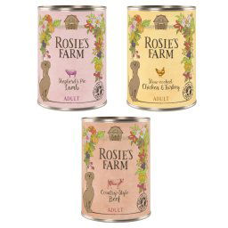 Rosie's Farm Adult 6 x 400 g - Pack mixto I: pollo y pavo, vacuno y cordero