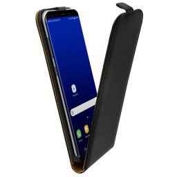 Avizar Funda Vertical de Cuero Auténtico Negra para Samsung Galaxy S8 Plus