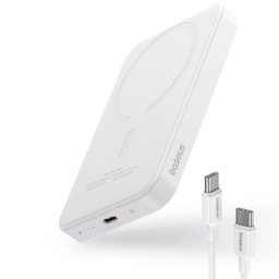 Baseus Powerbank 5000mAh con Carga Inalámbrica MagSafe 20W Blanca + Cable USB-C a USB-C 30cm Blanco
