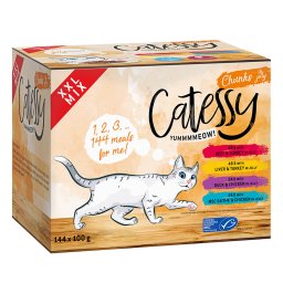Catessy Bocaditos en salsa o gelatina 144 x 100 g - Pack mixto XXL - XXL Mix con 4 variedades en gelatina
