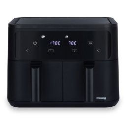 H.koenig FRY900 Freidora de Aire con Doble Cesta 2x 4.5L y 8 Programas 2400W Negra