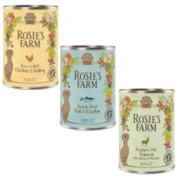 Rosie's Farm Adult 6 x 400 g - Pack mixto II: pollo y pavo, venado, pescado y pollo