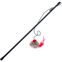 Caña para gatos Ratón con sonido - 1 unidad; aprox. 50 cm de longitud