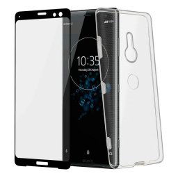 Avizar Funda Silicona Transparente + Cristal Templado con Bordes Negros para Sony Xperia XZ3
