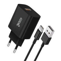 Cool Cargador de Red Universal con Conector USB Tipo C 12W 5V 2.4A Negro + Cable USB-A a USB-C