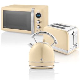 Swan Retro STRP2070CNEU Set Desayuno Hervidor Agua + Tostadora + Microondas 800W Crema