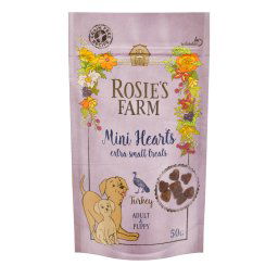 Rosie's Farm Puppy & Adult Snacks Mini Hearts, con pavo - 50 g