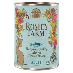 Rosie's Farm Adult 6 x 400 g para gatos - Salmón y pollo con gambas