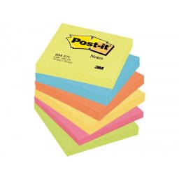 Bloc de notas adhesivas quita y pon post-it 76x76 mm neon pack de 6 blocs surtido