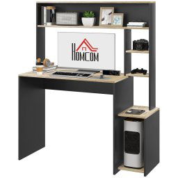 Homcom Mesa De Ordenador Moderna Con Estantes 114x45x138 Cm Gris Y Natural